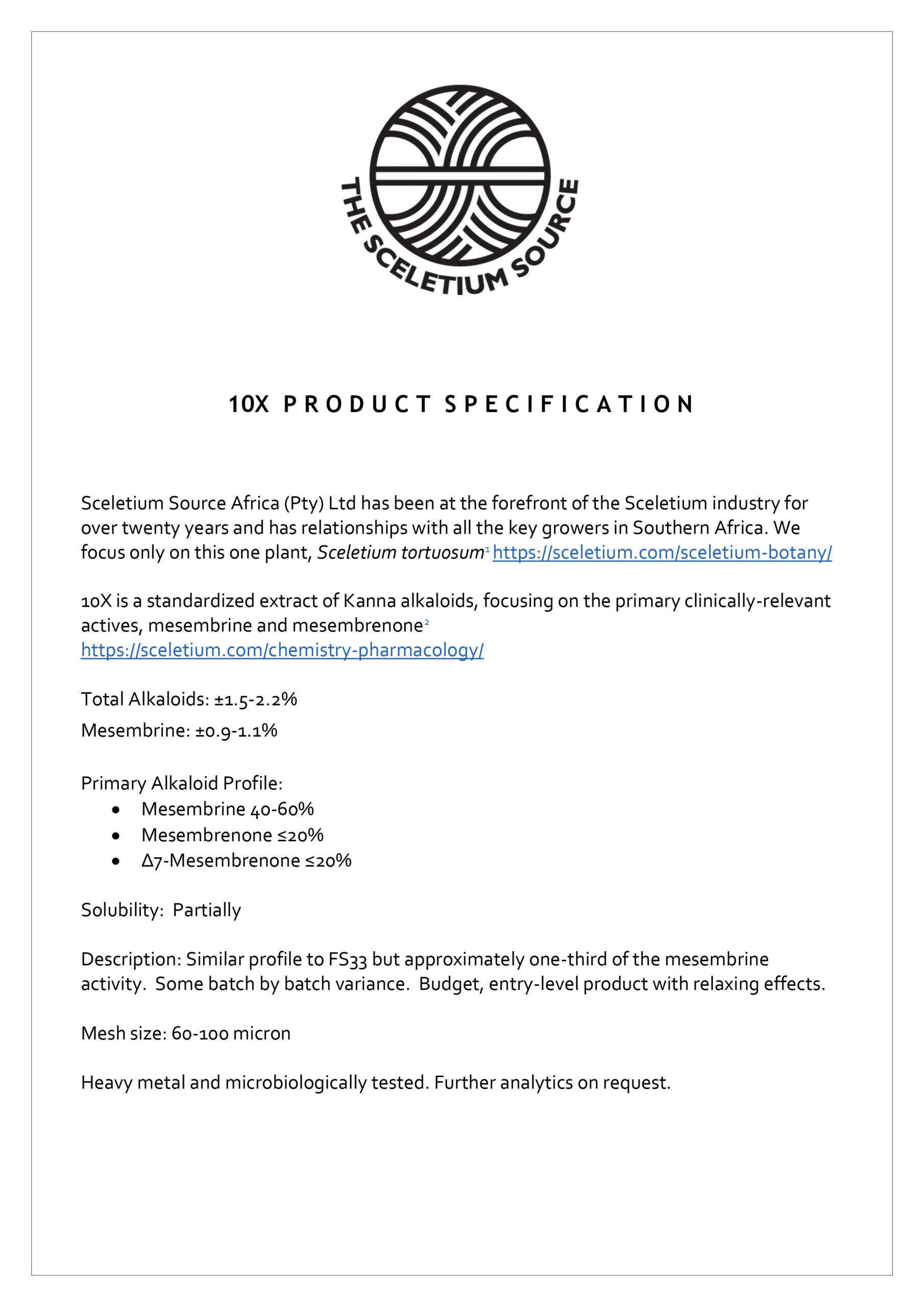 Product Specifications - The Sceletium Source